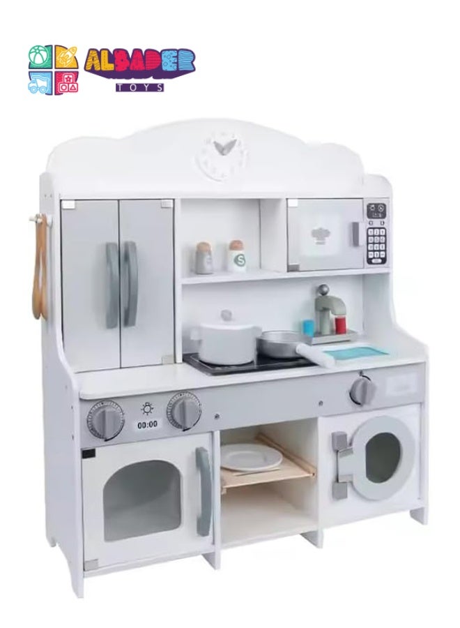 البدر لعبة مجموعة مطبخ خشبية من البدر، مطبخ للاطفال مع فرن، مجموعة العاب مطبخ للاطفال مع حوض لعب وطهي الطعام، لعبة مطبخ مع العديد من ملحقات الطعام، للاطفال من سن 3-10 سنوات (ابيض، 62 × 21.5 × 69) - Image 4